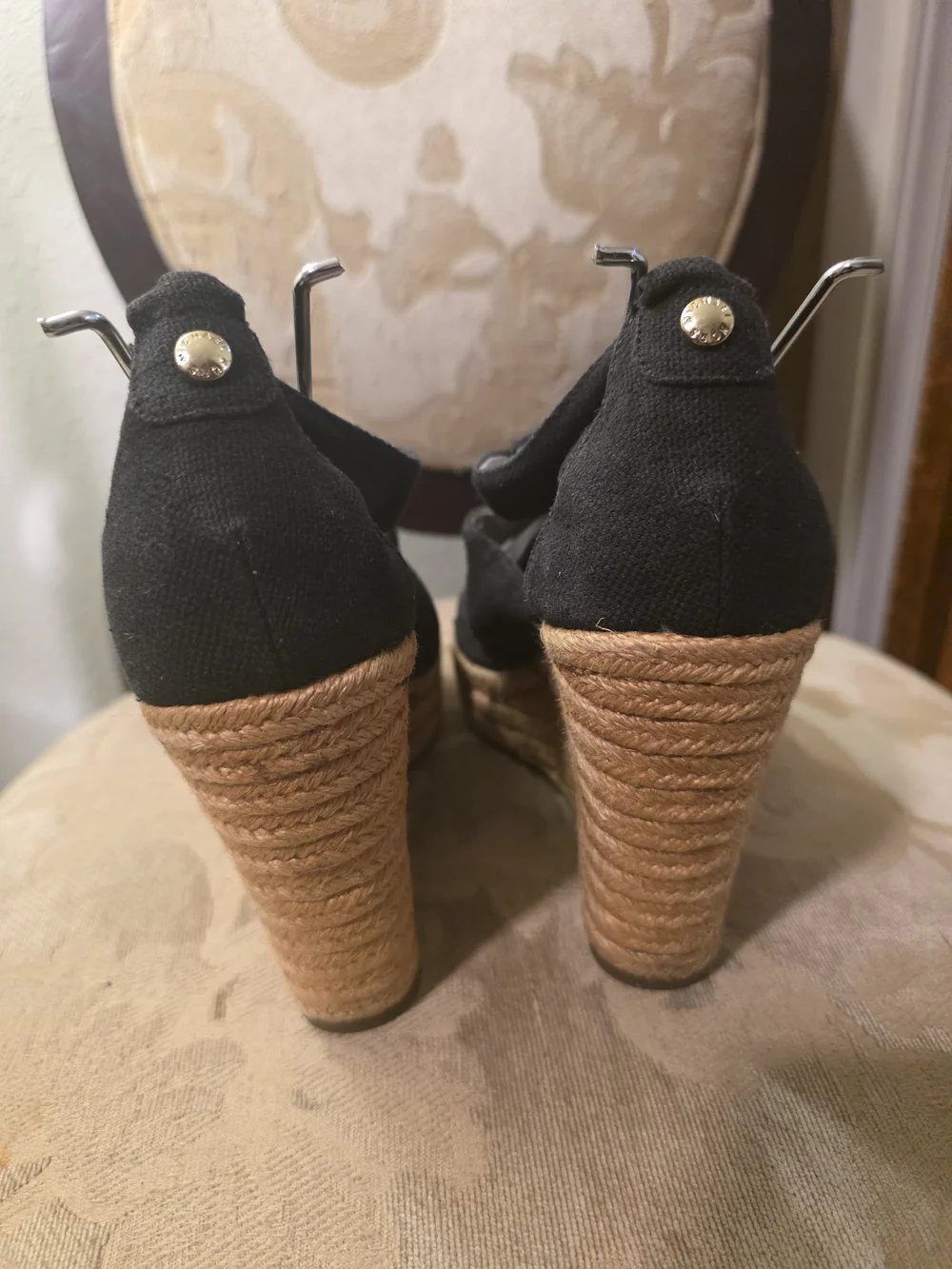 Michael Kors Black Wedge Espadrille Sandals with Gold Zip